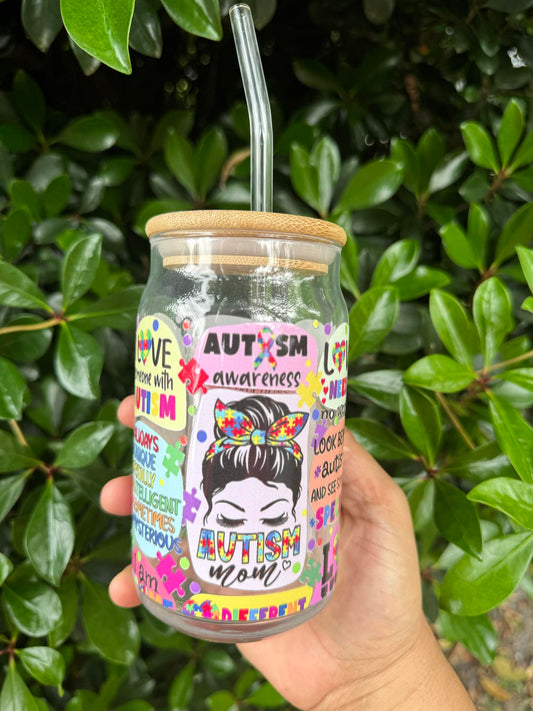 Autism 16oz Glass can