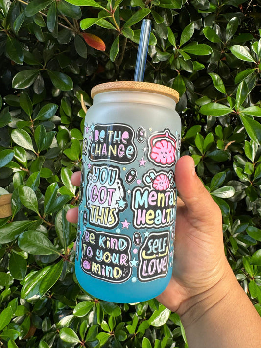 Mental Health 16 oz Ombre Glass Cup