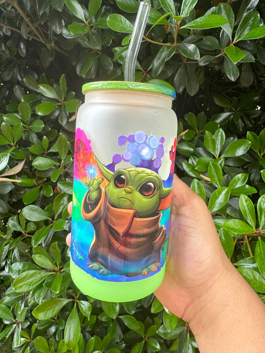 Baby Yoda 16 oz Ombre green Glass cup